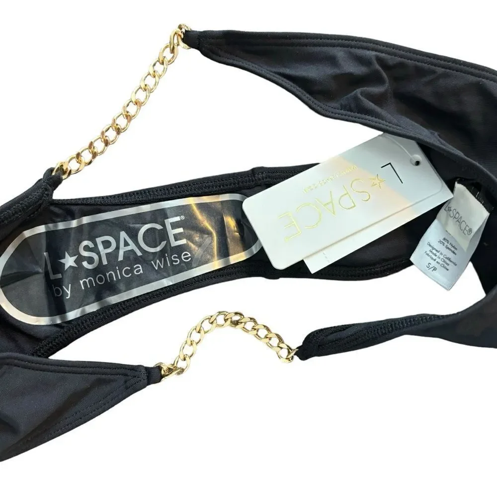 L*Space Van Damme Bikini Bottom Black & Gold Chain Bitsy Size Small NEW